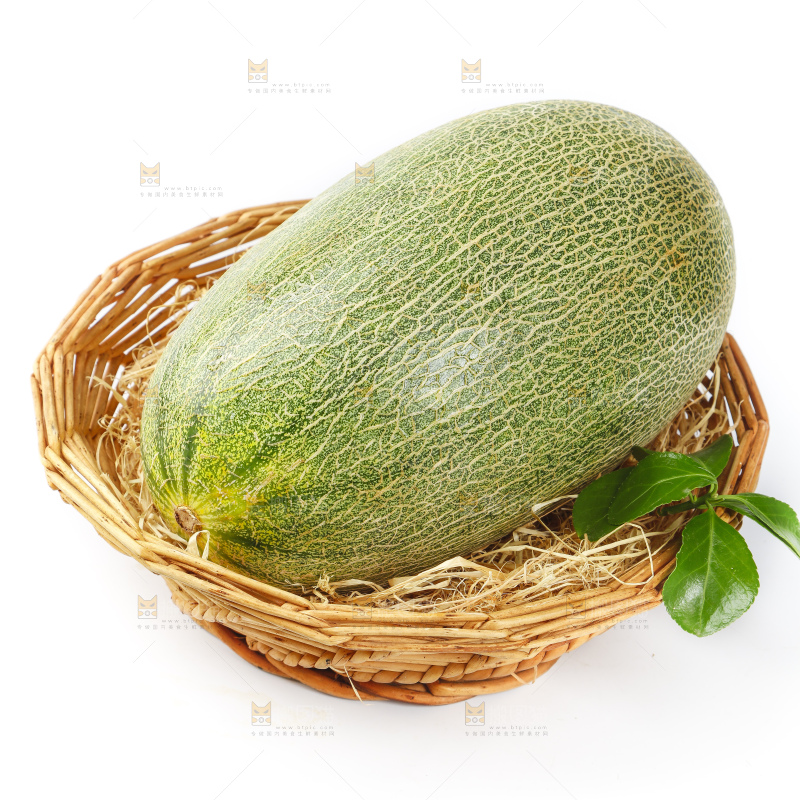 白底上放着新鲜哈密瓜
