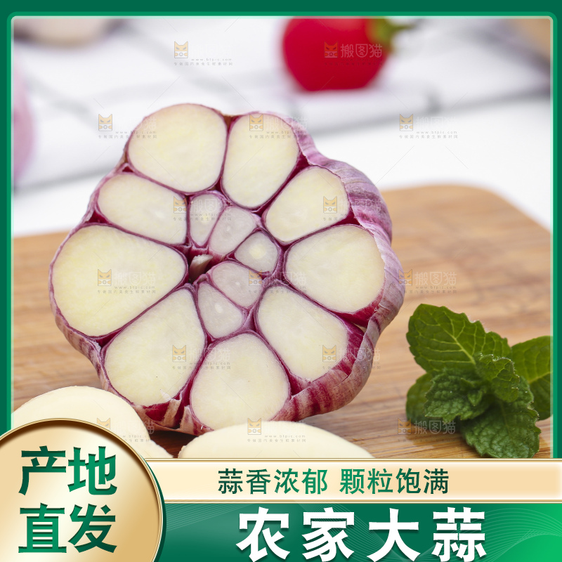 浅底上放着新鲜山东紫皮大蒜头