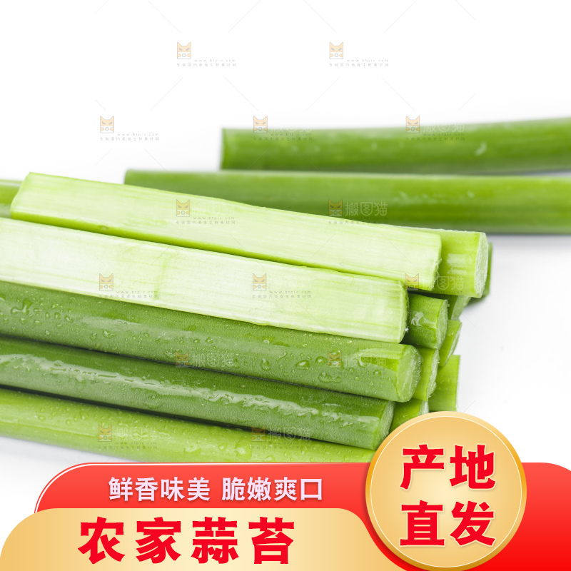 白底上摆放着嫩蒜苔