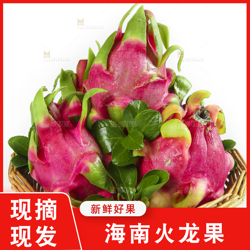 白底上放着一筐火龙果