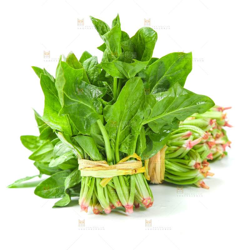 白底上放着新鲜菠菜
