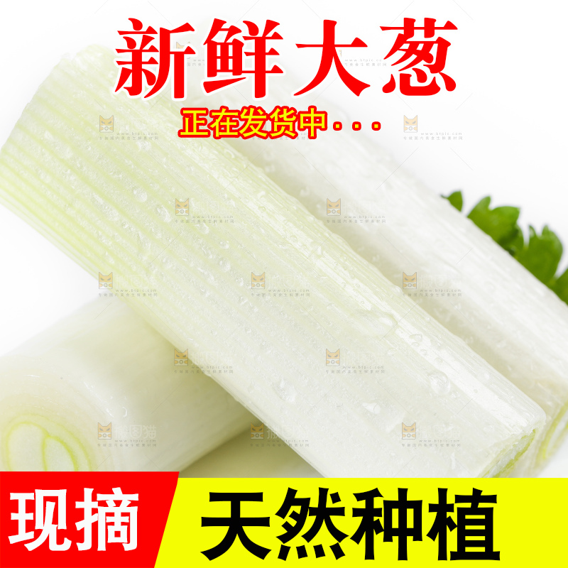 白底上的新鲜大葱