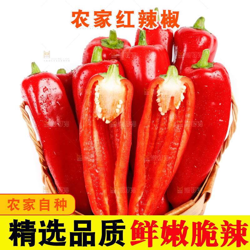 白底上的红甜椒