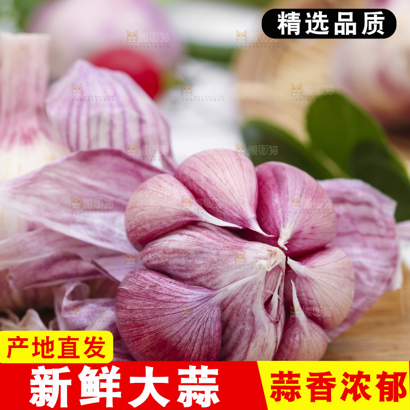 木底上放着新鲜云南紫皮大蒜