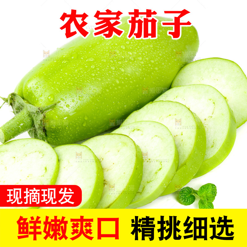 白底上放着青茄子