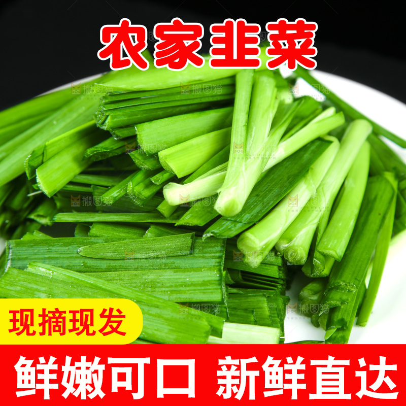 黑底上堆放着韭菜