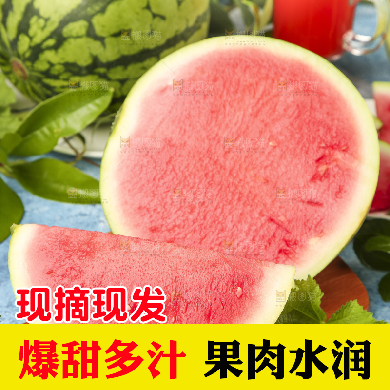 蓝底上放着新鲜麒麟西瓜