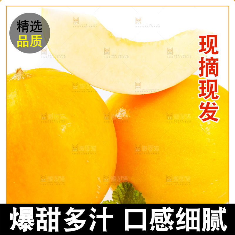 白底上放着新鲜黄金冰糖蜜瓜