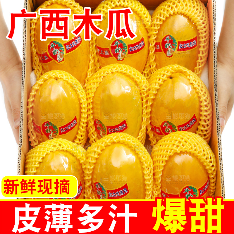 手拿一箱新鲜牛奶木瓜