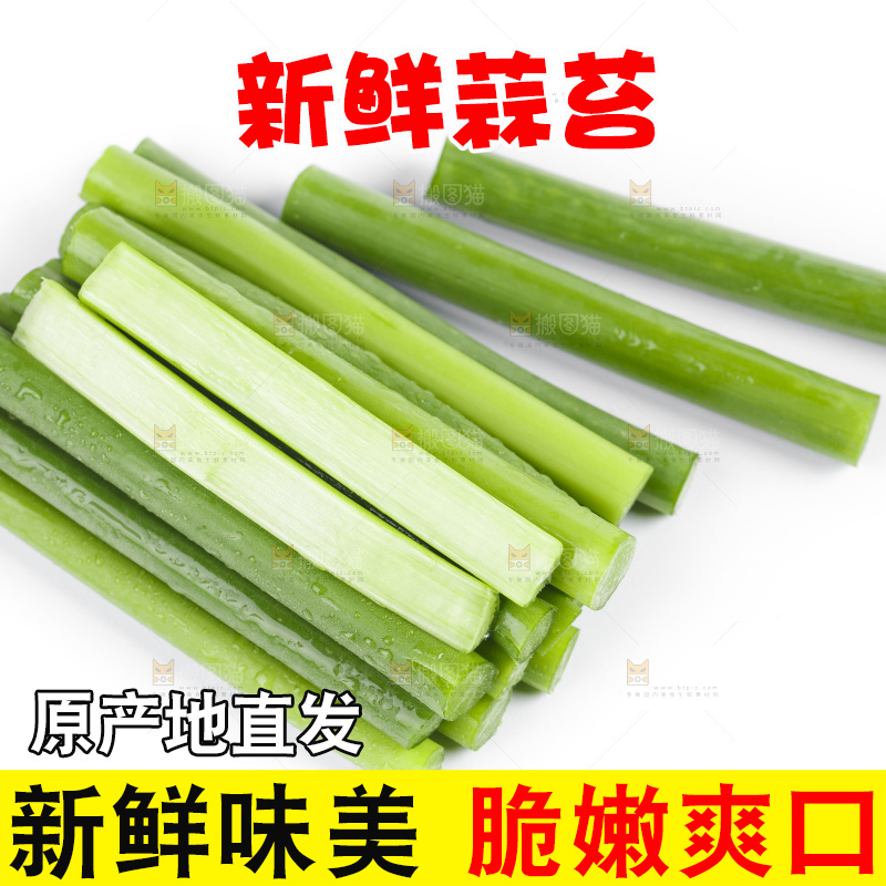 白底上摆放着嫩蒜苔
