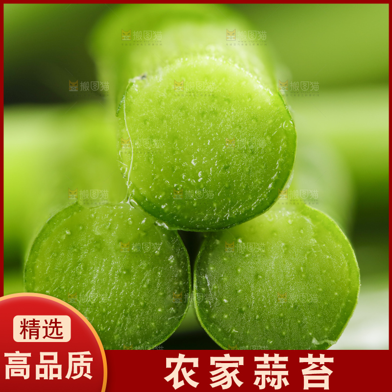 黑底上放着新鲜蒜苔