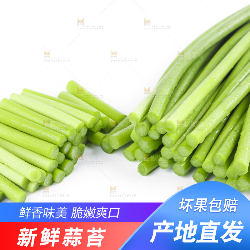 白底上摆放着嫩蒜苔