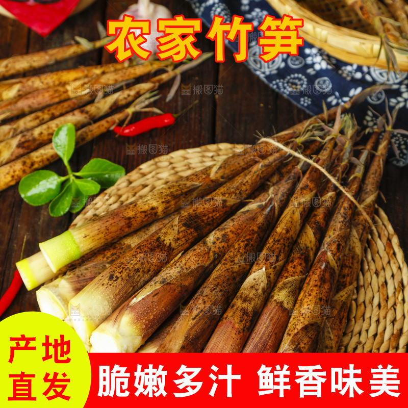 竹垫上放着一捆竹笋
