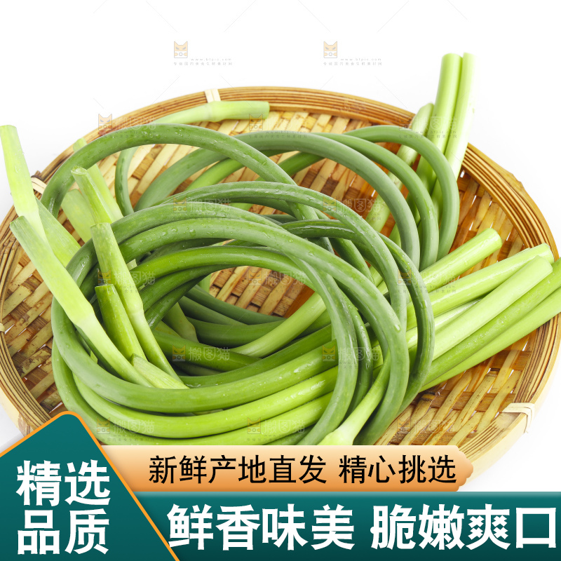 白底上摆放着蒜苔