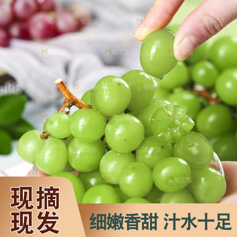 叉子插着无籽青提