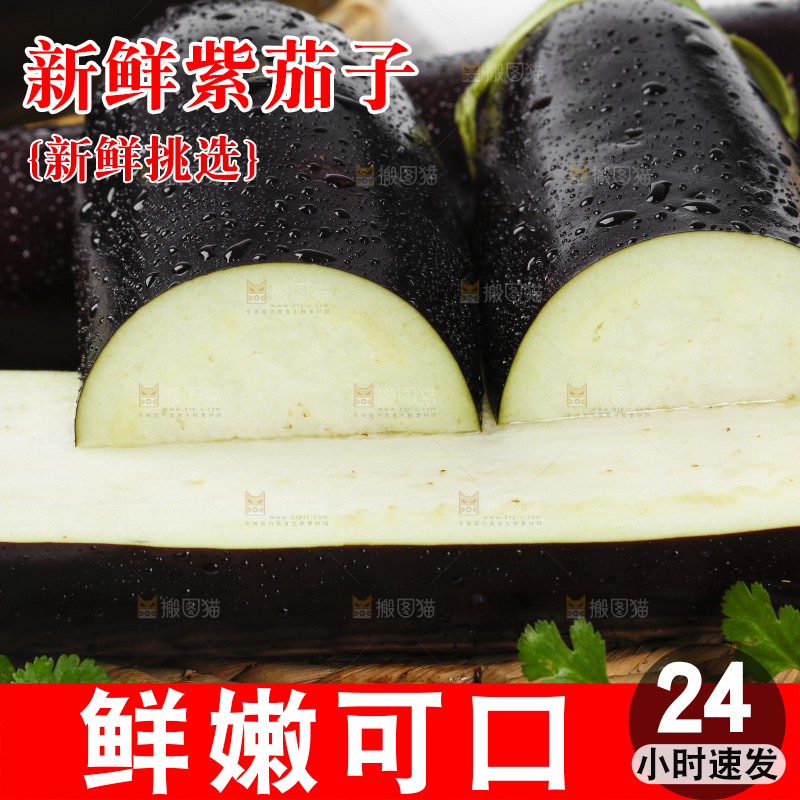 白底上放着新鲜茄子