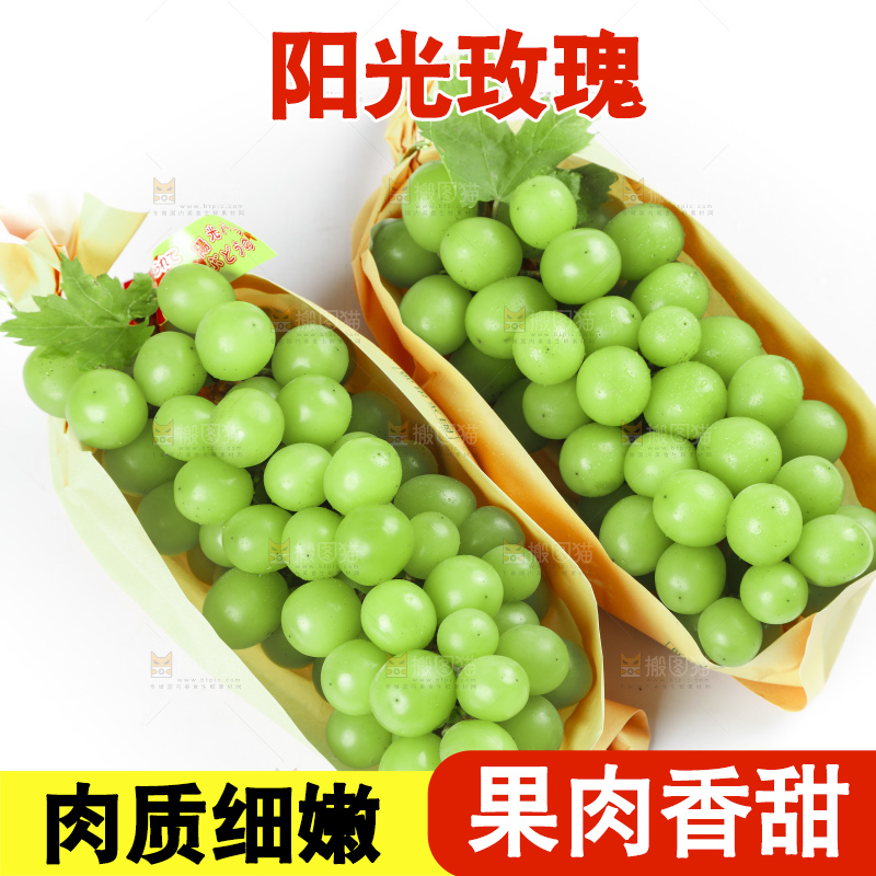 白底上摆放着阳光玫瑰葡萄