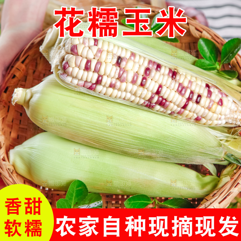 竹篮里面放着花糯玉米