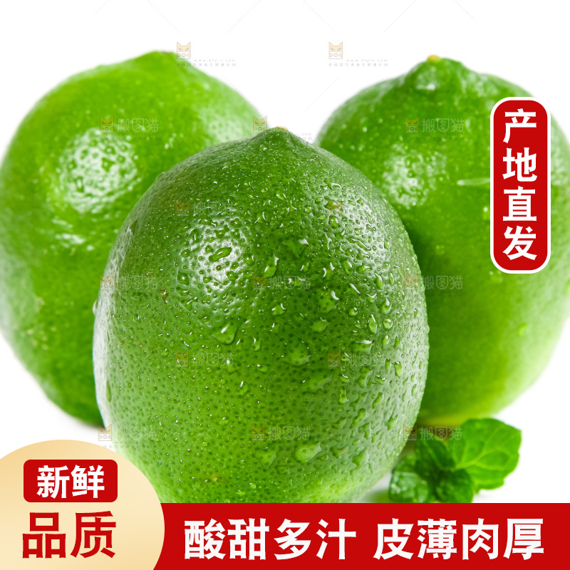 白底上放着无籽青柠檬