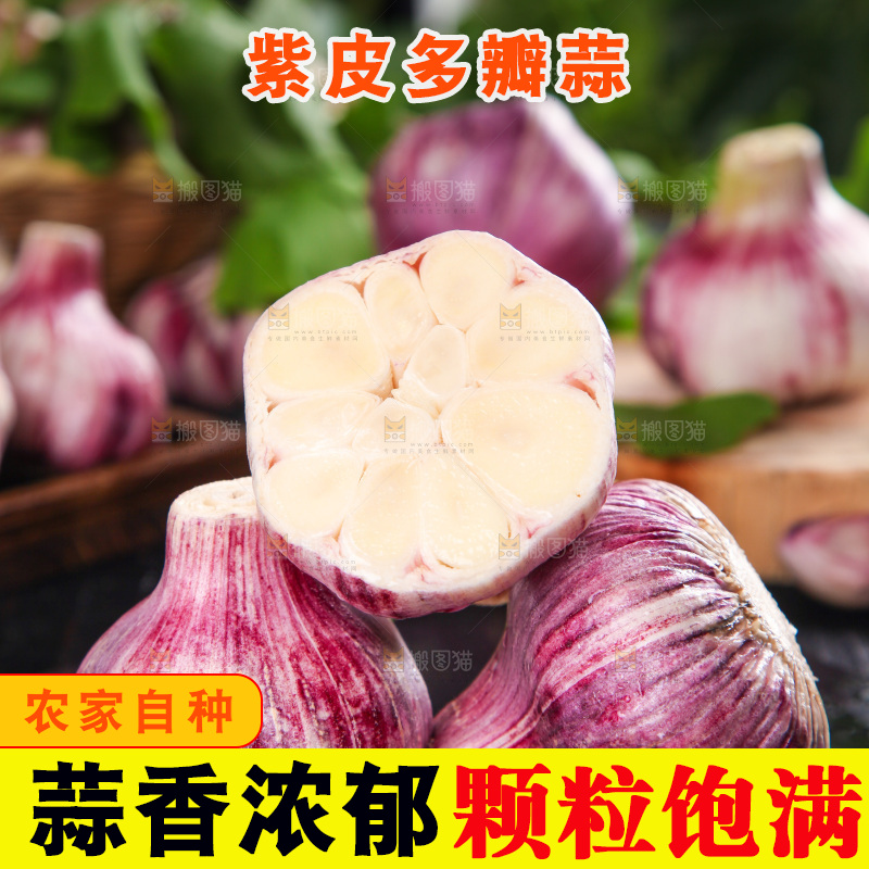 黑石板上放着紫皮大蒜