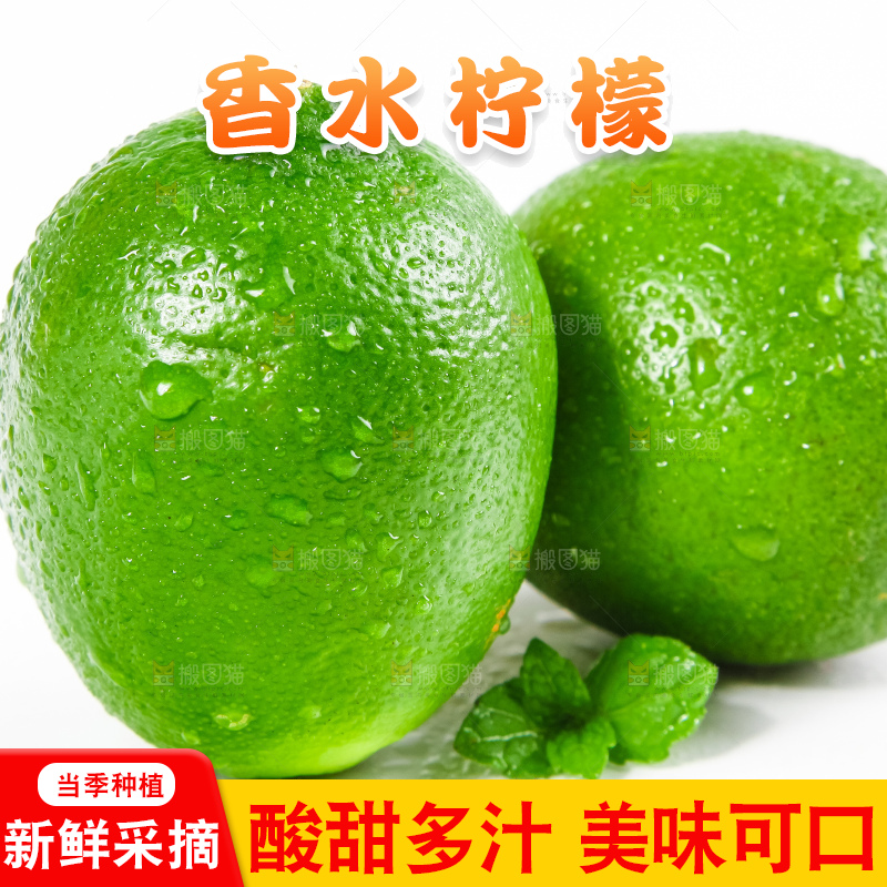 白底上放着无籽青柠檬