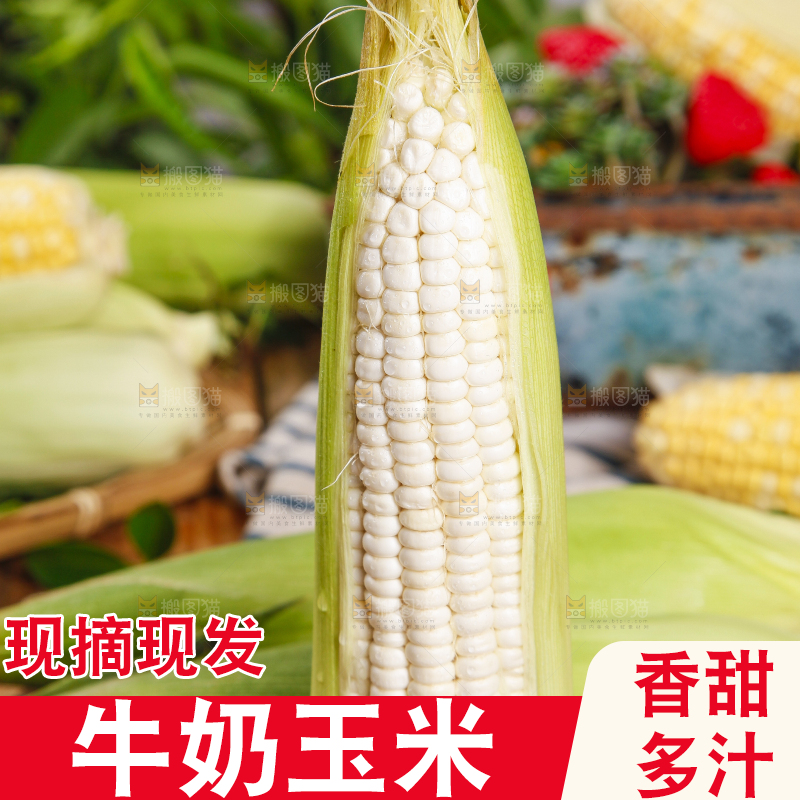木板上放着牛奶玉米