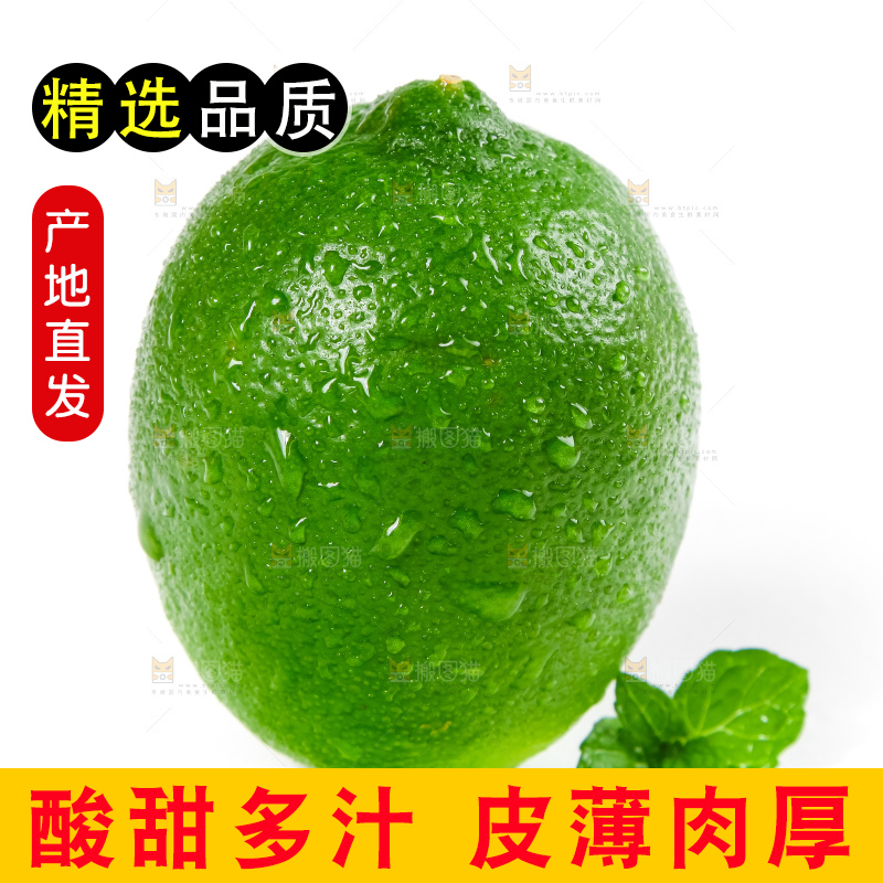 白底上放着无籽青柠檬