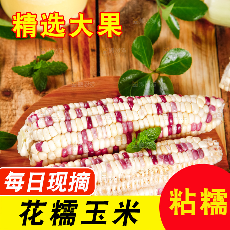 木板上放着剥皮的香甜糯玉米