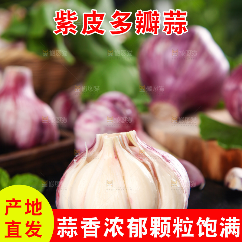 黑石板上放着紫皮大蒜