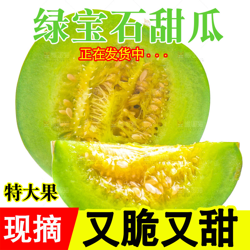 白底上的绿宝石甜瓜