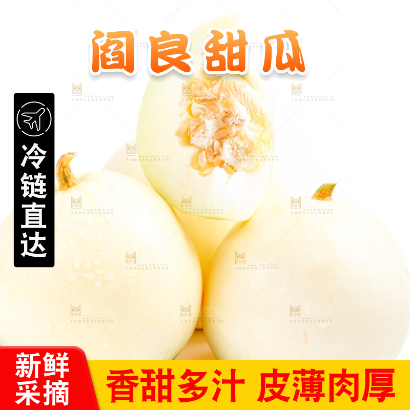 新鲜阎良甜瓜放在白底上