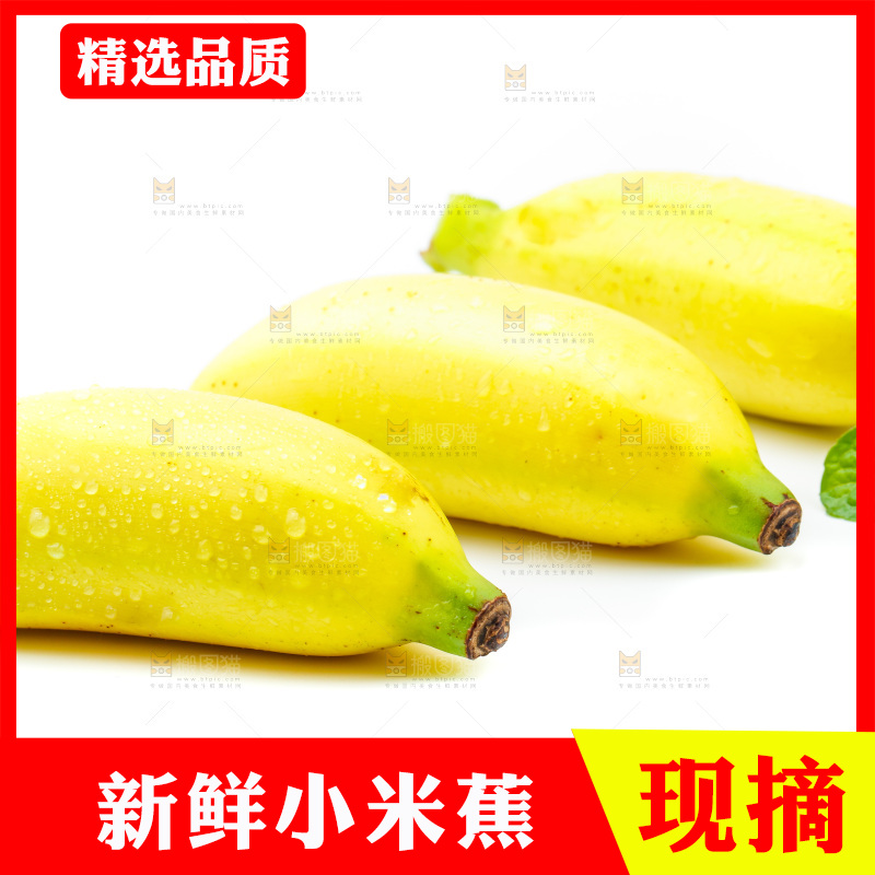 白底上放着新鲜小米蕉