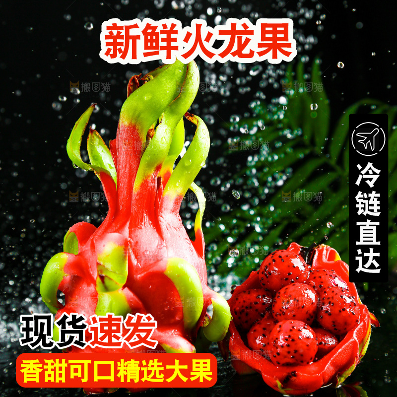 黑底上放着海南红心火龙果