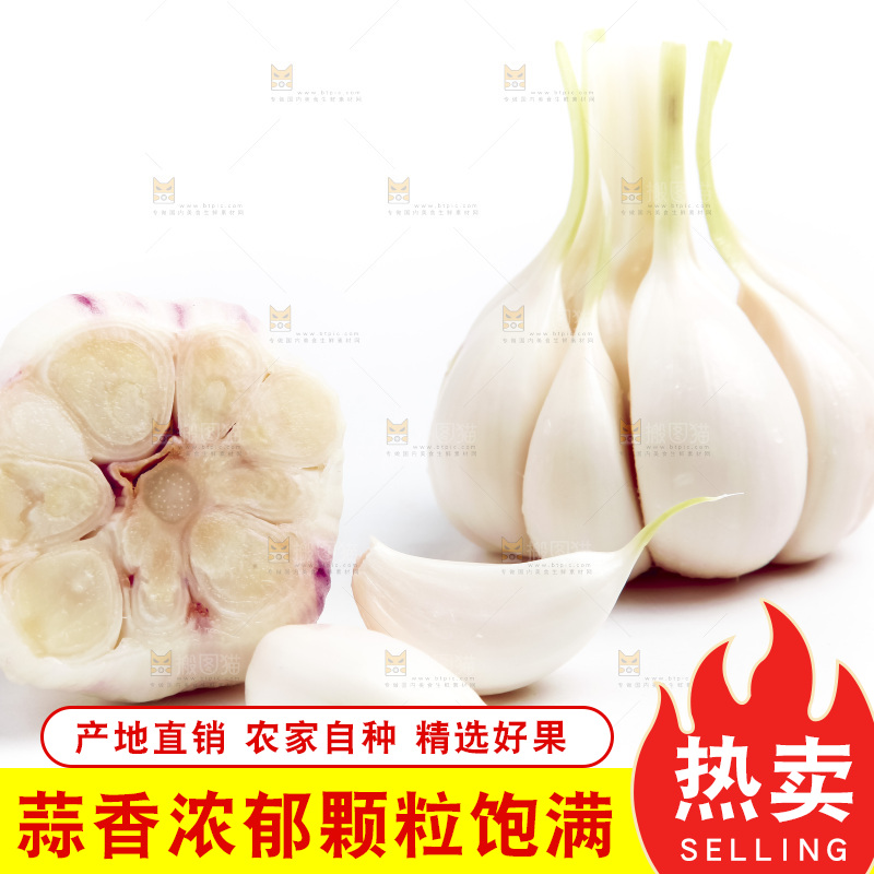 白底上放着多瓣蒜