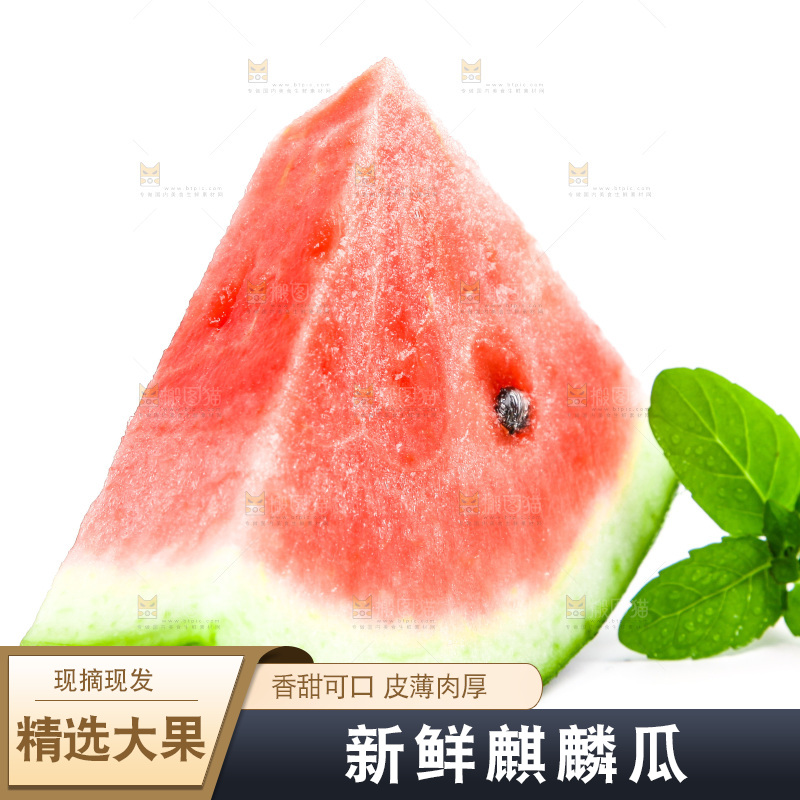 切开的麒麟西瓜放在白底上