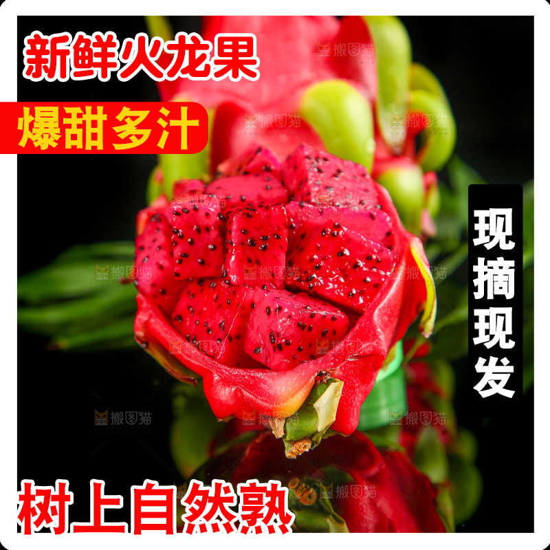 黑底上放着红心火龙果