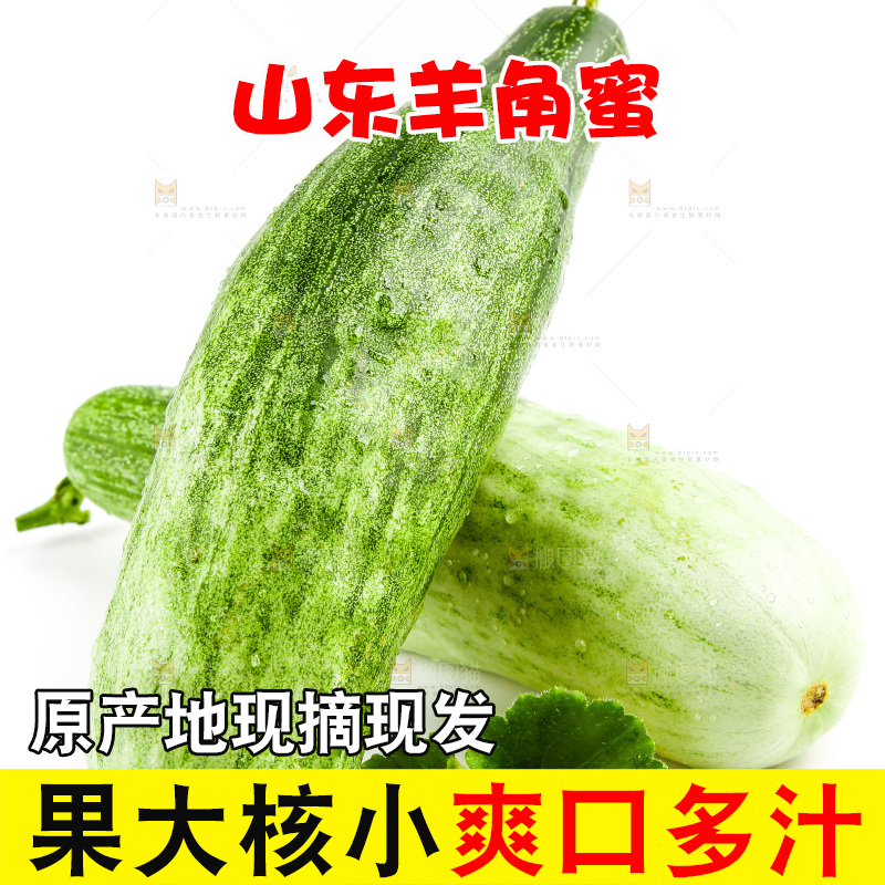 白底上的山东羊角蜜甜瓜