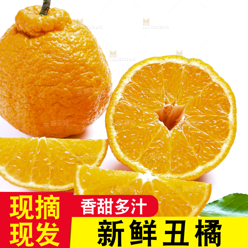 切开的四川丑橘放在白底上
