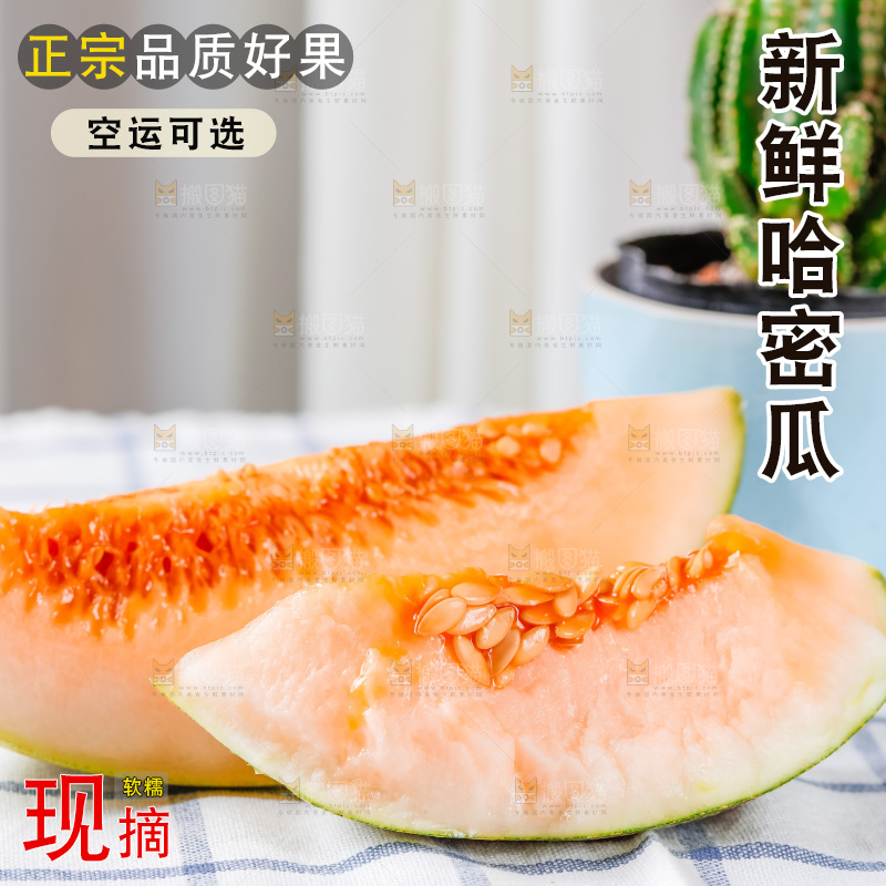 格子布上放着新鲜哈密瓜