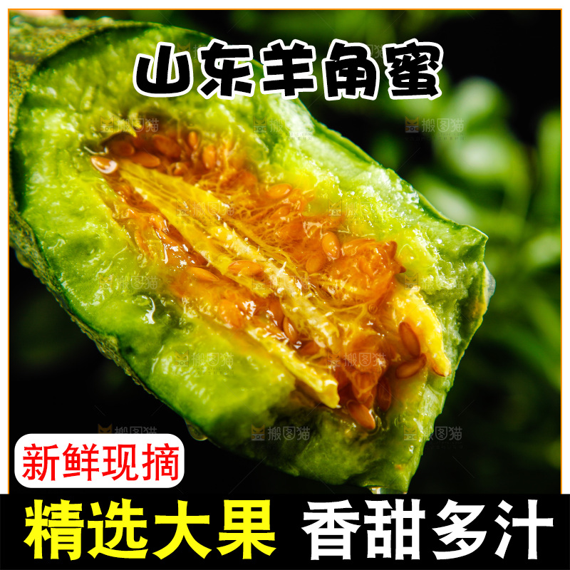 手拿切开的羊角蜜甜瓜