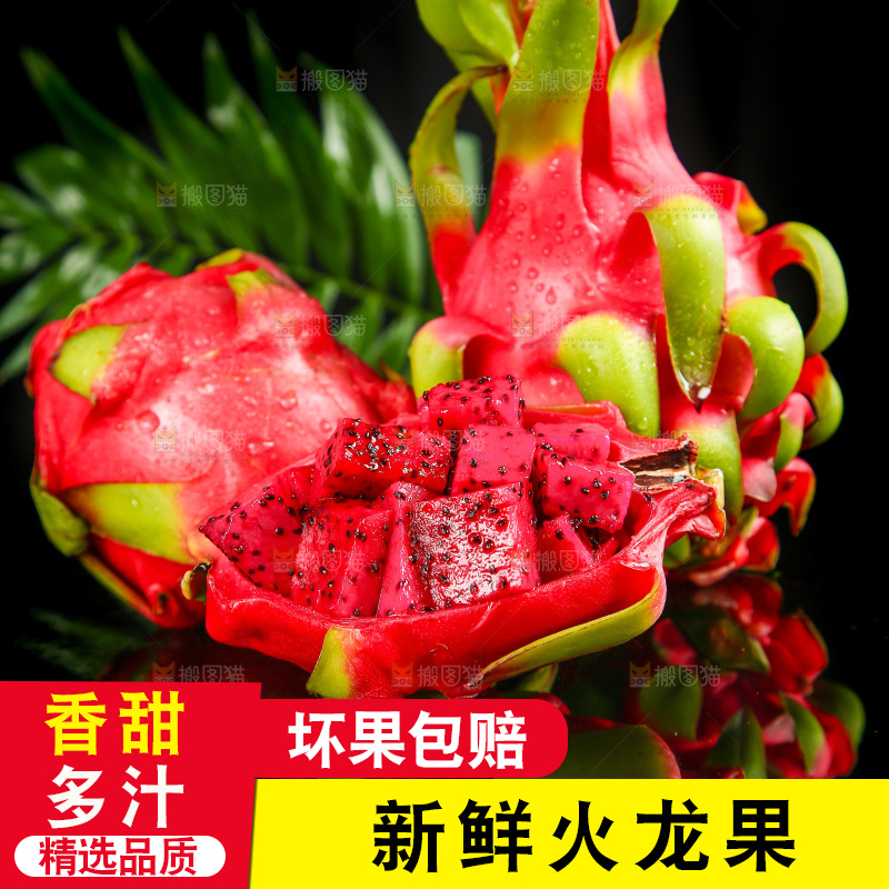 黑底上放着红心火龙果