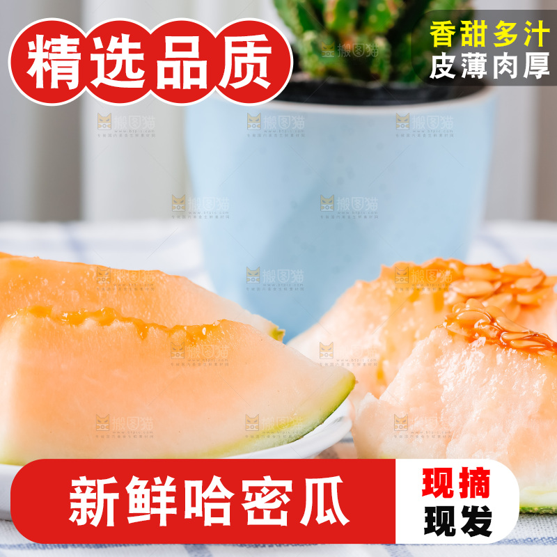 格子布上放着新鲜哈密瓜