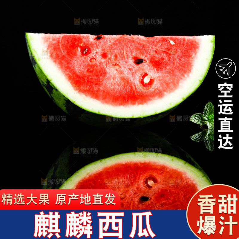 黑底上放着红肉西瓜