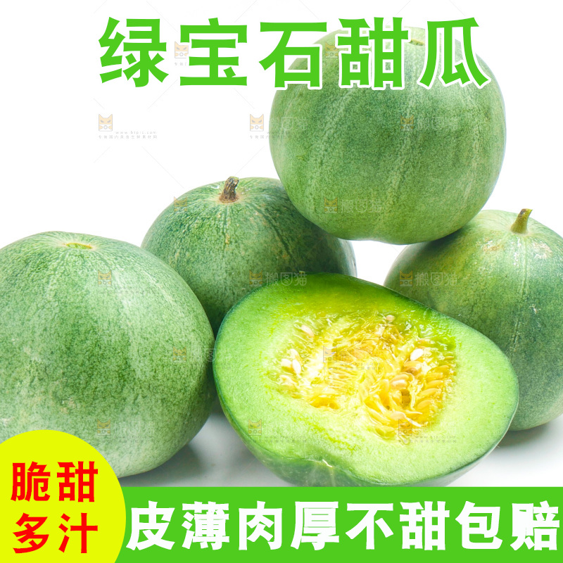山东绿宝甜瓜放在白底上
