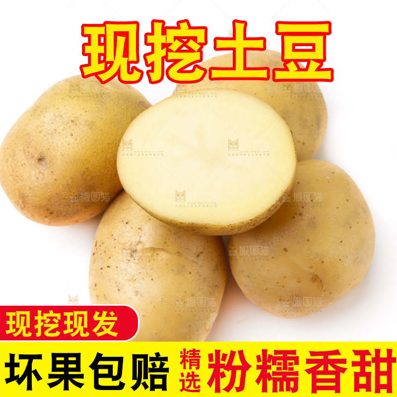 白底上放着黄心土豆