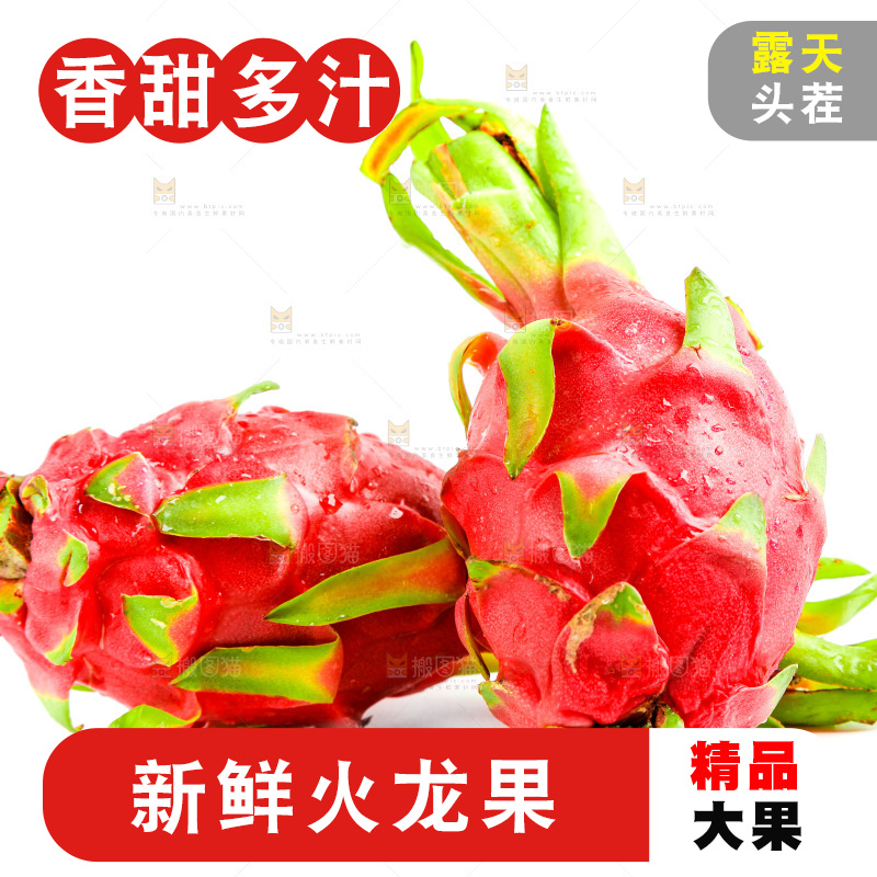 新鲜火龙果放在白底上