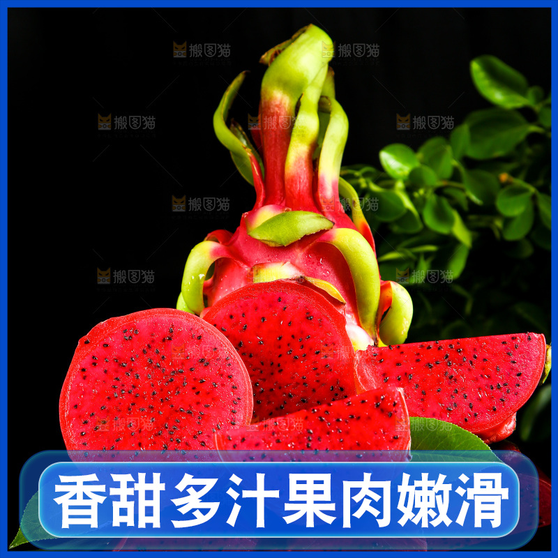 黑底上放着海南红心火龙果