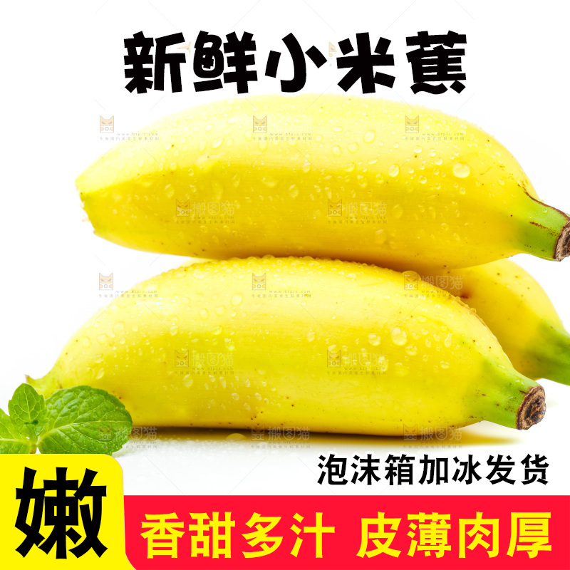 白底上放着新鲜小米蕉