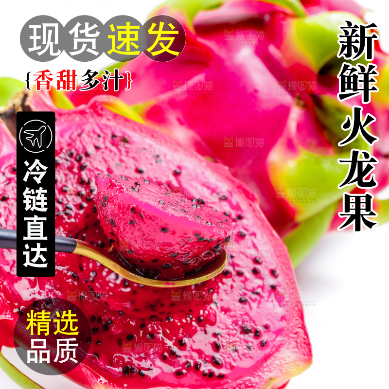 勺子里装着红心火龙果