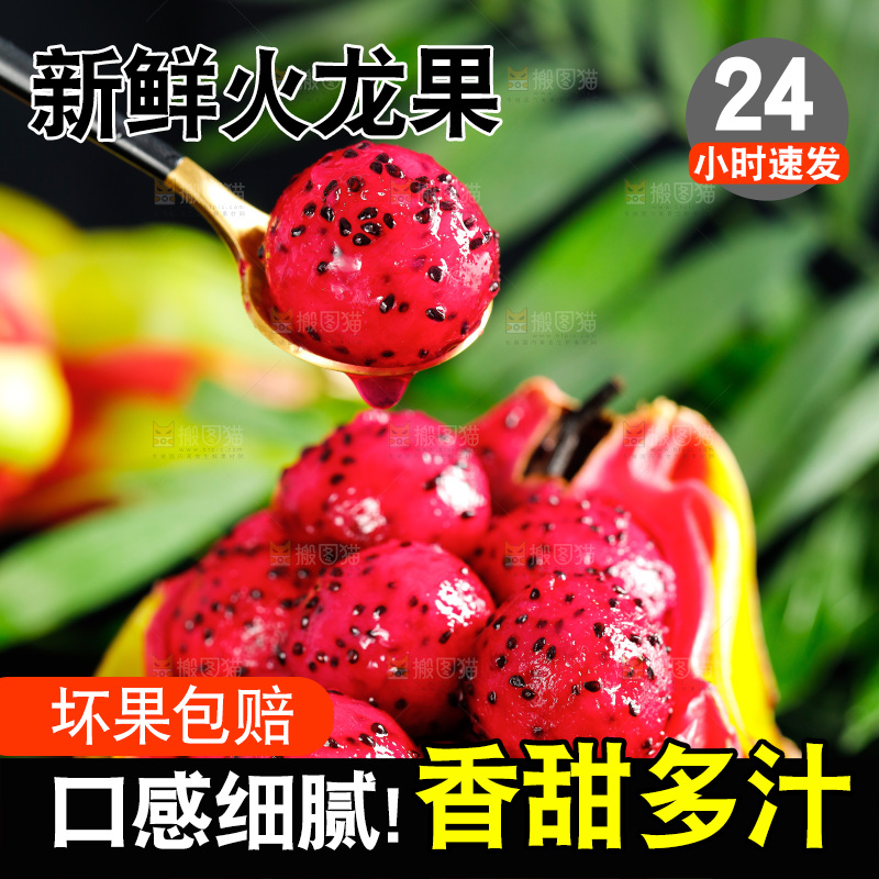 勺子里装着红心火龙果